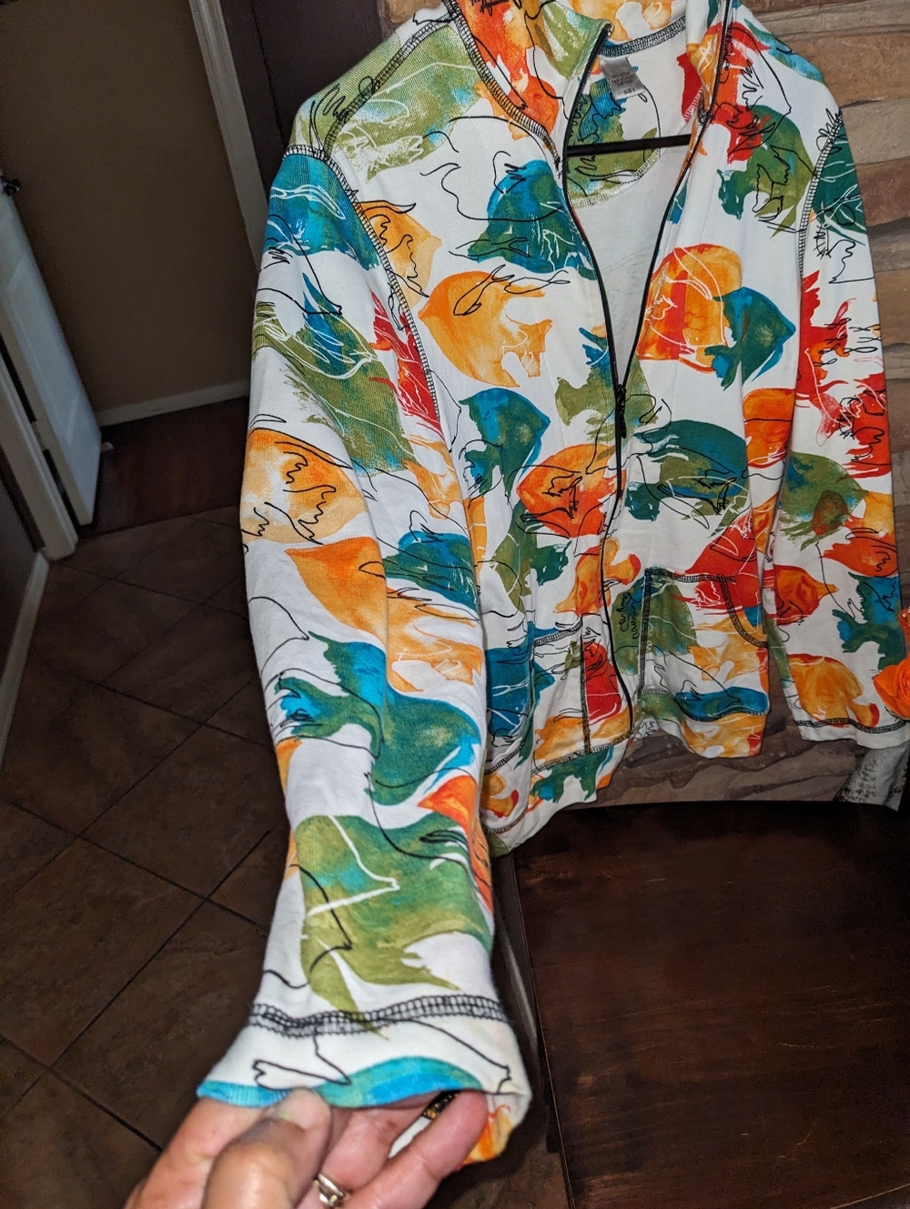 Chico's Colorful Abstract Fish Zip Jacket - Picture 5 of 9